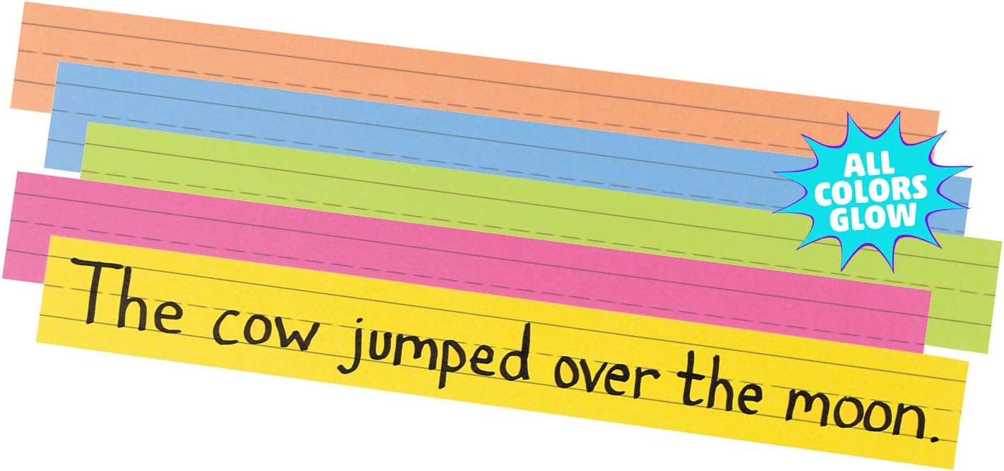 Pacon Super Bright Sentence Strips, 5 Assorted Colors, 1-1/2" Ruled 3" x 24", 100 Strips : Themed Classroom Displays And Decoration : Office Products