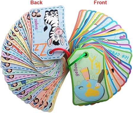 Amazon Uetgifts アルファベットリングフラッシュカード 対象年齢1歳以上 両面アルファベットカード 楽しいアートワーク付き 幼児や未就学児のアルファベット文字学習 再閉可能なリングにラミネートカード 知育 学習玩具 おもちゃ