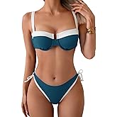 Eomenie Bikini Set for Women Underwire Push Up Two Piece Bathing Suit Color Block Swimsuit Swimwear
