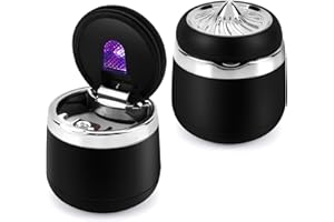 Augot Portable Ashtray for Car, Mini Car Ashtray with Lid, Smokeless Ashtray Detachable Car Cigarette Ashtray with Colorful LED Light, Cute Car Trash Car Ashtray for Cup Holder Home Office Travel