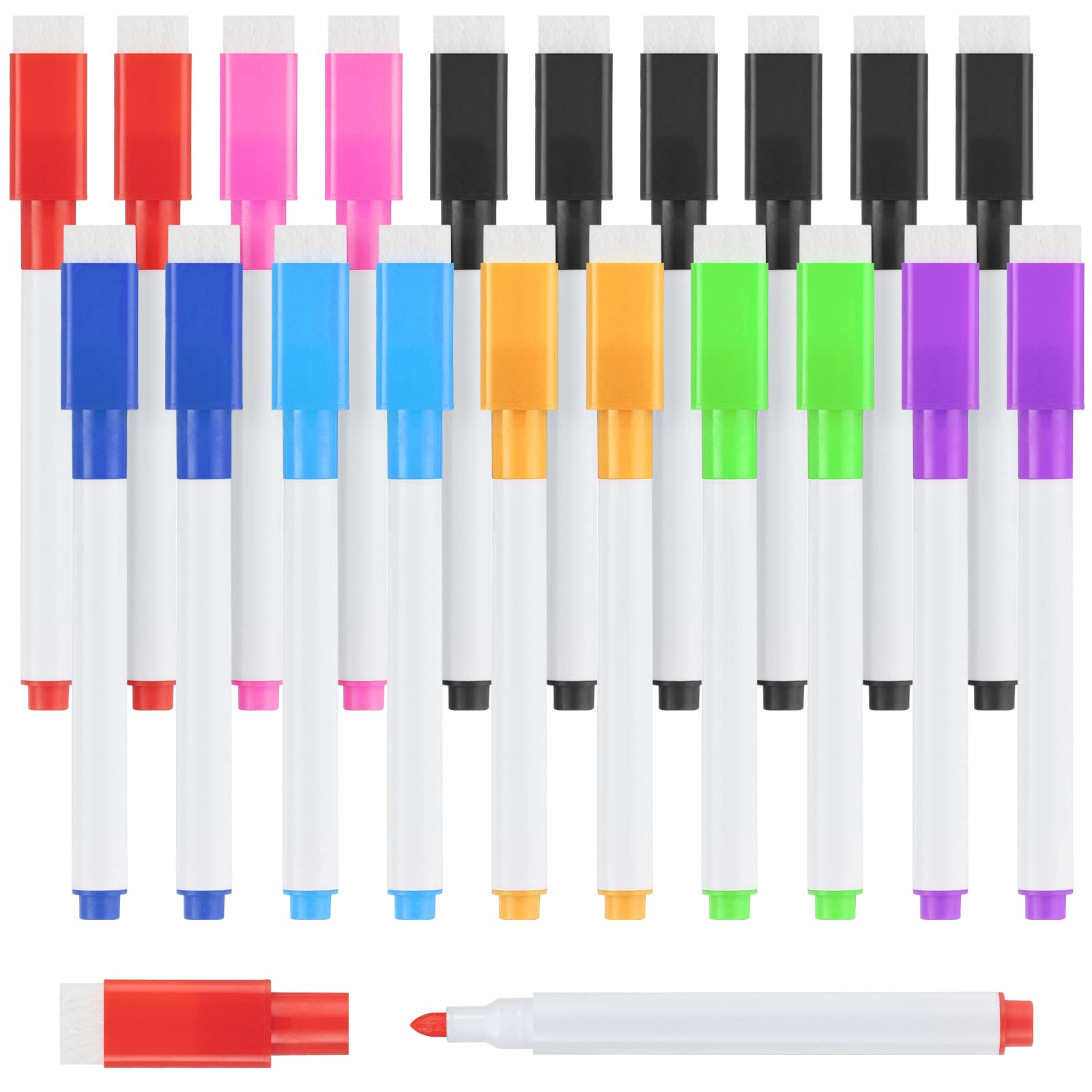 OFFCUPWhiteboard Markers, 20pcs Magnetic Dry Erase Markers, Pen Wipe Eraser Cap Marker Pens For Kids (Multicolor)