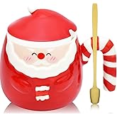 Peclek 16 oz Christmas Santa Claus Mug with Lid and Spoon Decorations, Cute Festive Ceramic Coffee Cup, Winter Xmas Holiday Birthday Tabletop Drinkware Teacup Gifts for Adults Kids Men Women