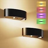Motion Sensor Wall Light, 5000mAh Rechargeable Battery Operated Motion Sensor Light Indoor with Remote, 15 RGB and 3 Colors Dimmable, Wireless Wall Sconces for Hallway, Living Room, Stair, Bedroom