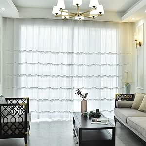 QYDF - Cortinas de tul para dormitorio o sala de estar, 2 paneles, con