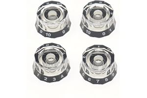 CashBeat 4Pcs Lampshade Style Electric Guitar Knobs, Speed Control Volume Tone Knobs for PRS, LP, SG, Les Paul Guitars - Clear with Black, 18 Spline, Guitar Accessories & Replacement Parts
