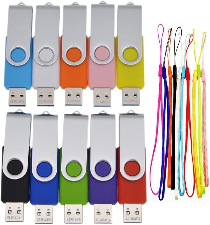 FEBNISCTE USB 3.0 32GB Flash Drive Bulk 10 Pack Thumb Drives - High Speed 32 GB Pendrive Multicoloured USB3.0 Memory Sticks with 10pcs Ropes Data Stick Zip Drive Multi-Pack Swivel Jump Drive U Disk