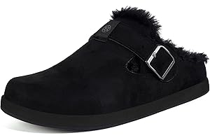 HSYOOES Fur Lined Clogs for Women Men Suede Winter Slippers Arch Support Slip on Mules Potato Shoes with Removable Cushion Footbed Warm Home House Shoes