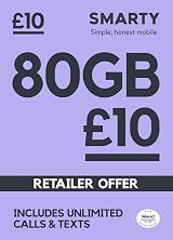 SMARTY SIM Only 1 Month Plan 80GB Data 10 a Month Unlimited Calls