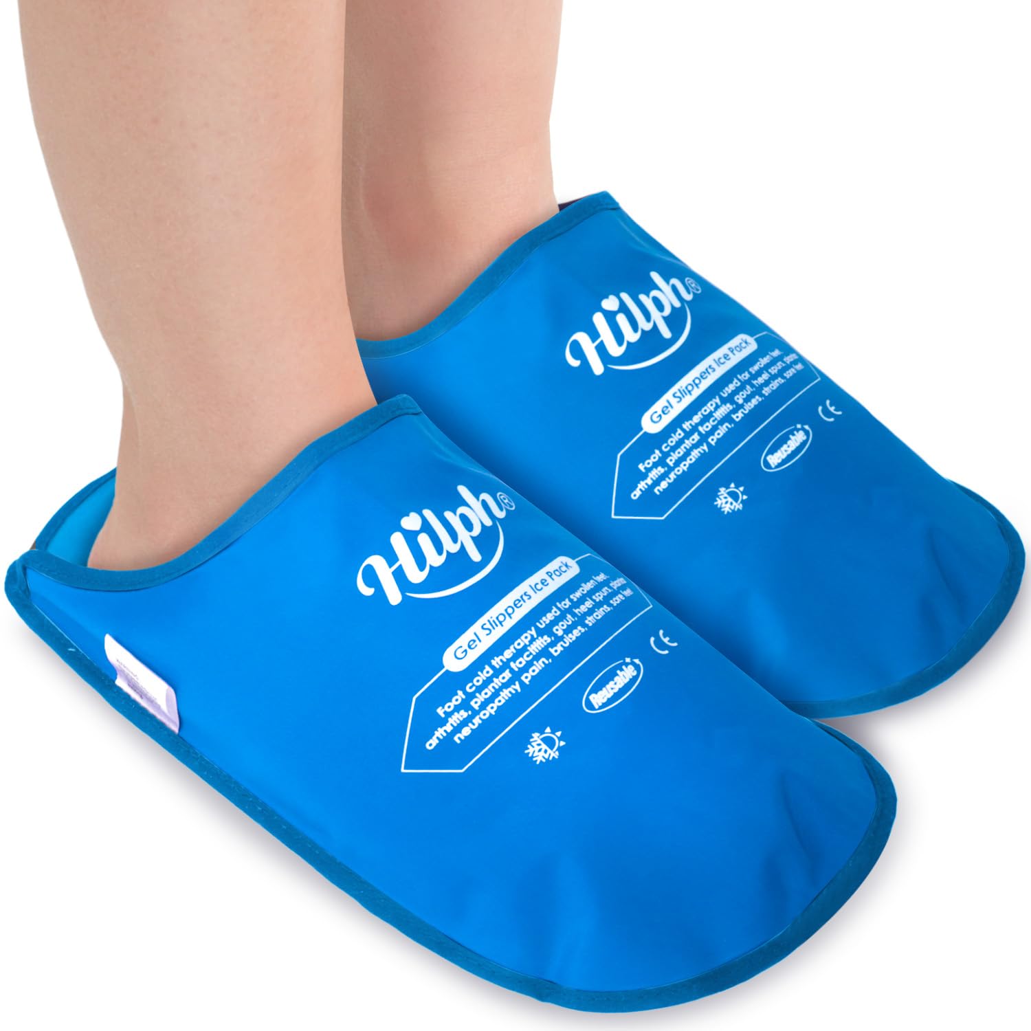 Hilph Foot Ice Pack Slippers for Plantar Fasciitis 2 Pack, Ice Pack for Feet Hot Cold Compression Therapy Gel Ice Slippers for Foot Neuropathy, Diabetic Foot, Swollen Feet, Gout Relief - Light Blue