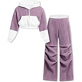 Voxikodex Sizes 7-14 Years Girls 2 Piece Outfit Crop Zip Hoodies & Loose-Fit Pants Treen Girls Fall Winter Clothing Set