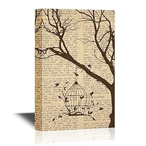 Birds and Bird Cage Hanging on a Tree Branch