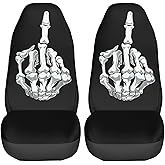 Foruidea Funny Black White Skull Car Seat Covers Universal 2 Pcs Auto Front Seat Cover Fit Most Cars,SUV,Sedan,Trucks