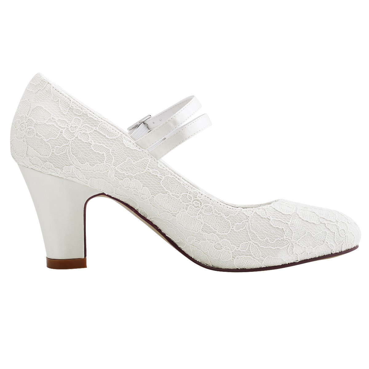 ELEGANTPARK Wedding Shoes for Bride Closed Toe Bridal Shoes Block Heel Pumps Mary Jane Lace Wedding Shoes - Image 3