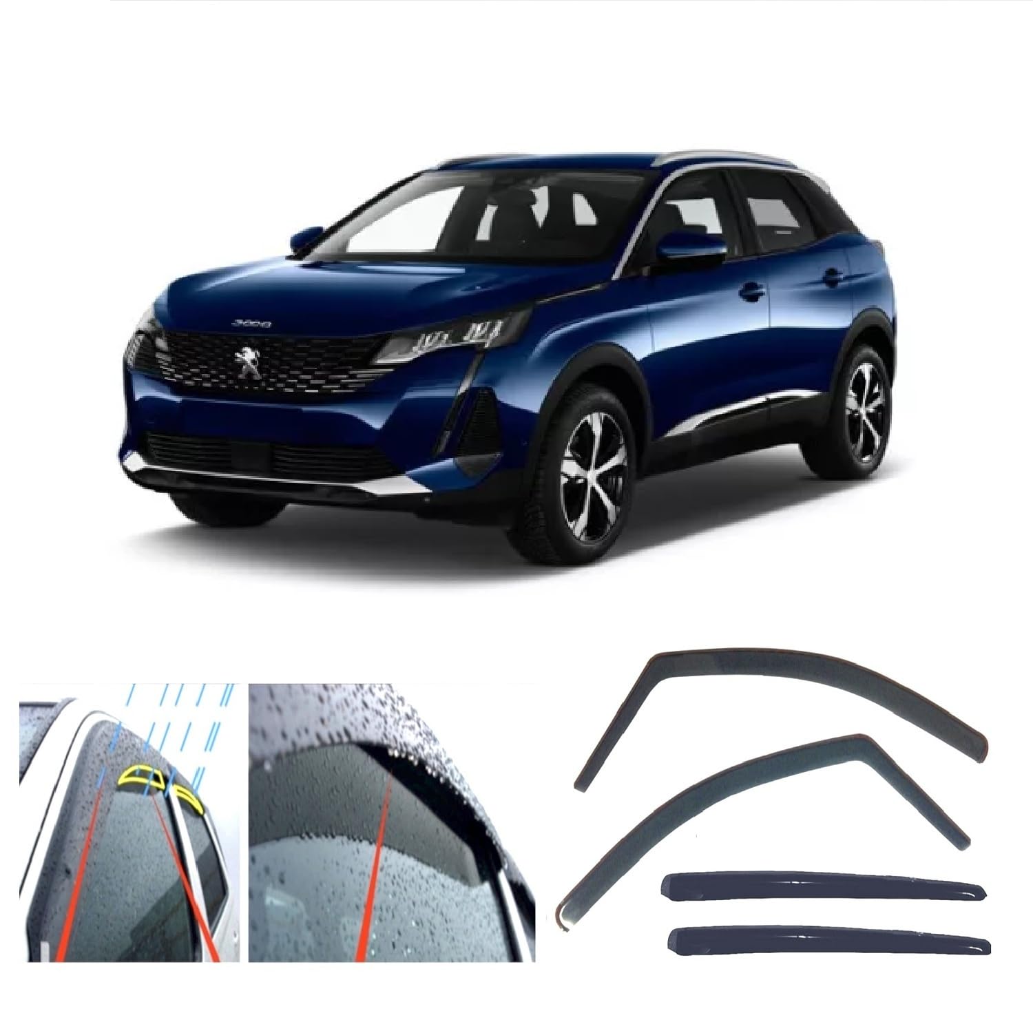 AC WOW 4x Wind Deflectors for Peugeot 3008 II (mk2) 2016 2017 2018 2019 2020 2021 2022 2023 Rain Guards Weather Shields Sun Visors