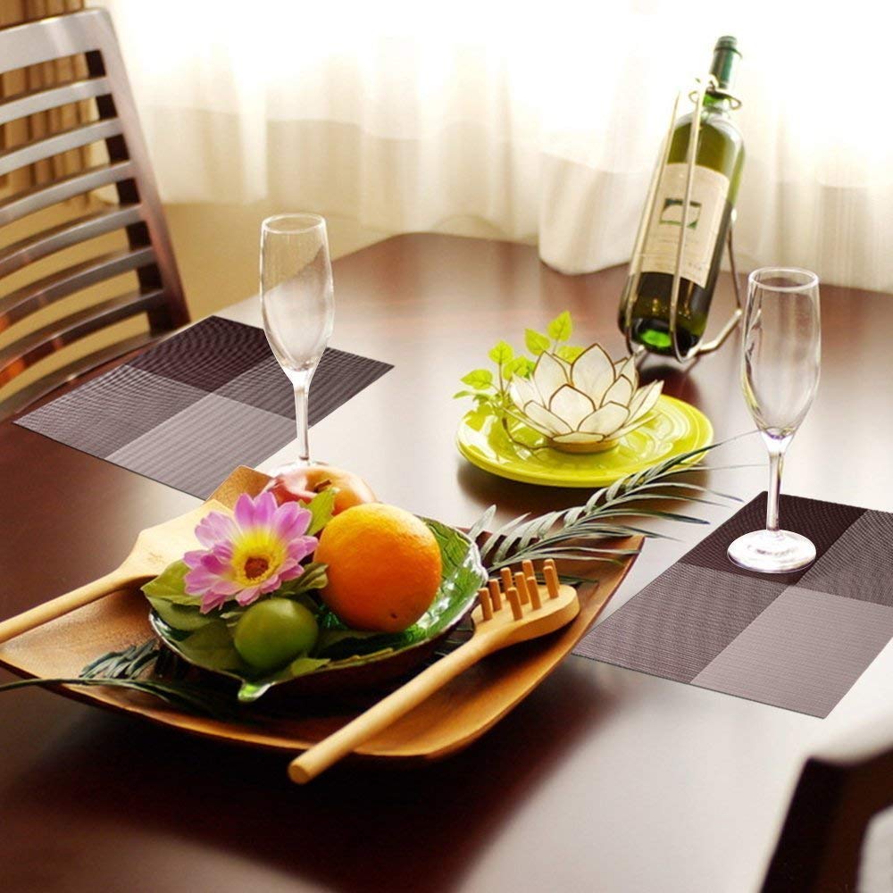 BeGrit Table Mats Set of 6 Plastic Placemats Heavy Vinyl Heat Resistant Square Non-slip Insulation Washable Table Mats 18\