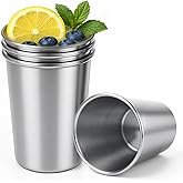 Cafezi 16 oz Stainless Steel Cups 4 Pack, Stackable Metal Drinking Glasses, Unbreakable & Shatterproof Pint Tumblers, BPA Free for Home, Bar, Restaurant, Party, Travel, Camping, Outdoors