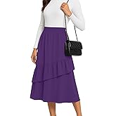 YSYOKOW Womens Midi Skirts 2025 Summer Trendy Ruffle Elastic High Waisted Long Flowy Maxi Skirt with Pockets