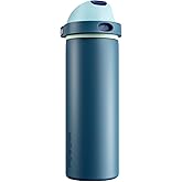 POWCAN 24 oz Insulated Stainless Steel Water Bottle: 2-in-1 Push-Button Spout & Quick-Flip Straw, Leakproof, Cold 24 Hrs, Fits Car Cupholder, Reusable Metal Bottle for Sports, School Gift (Denim Blue)