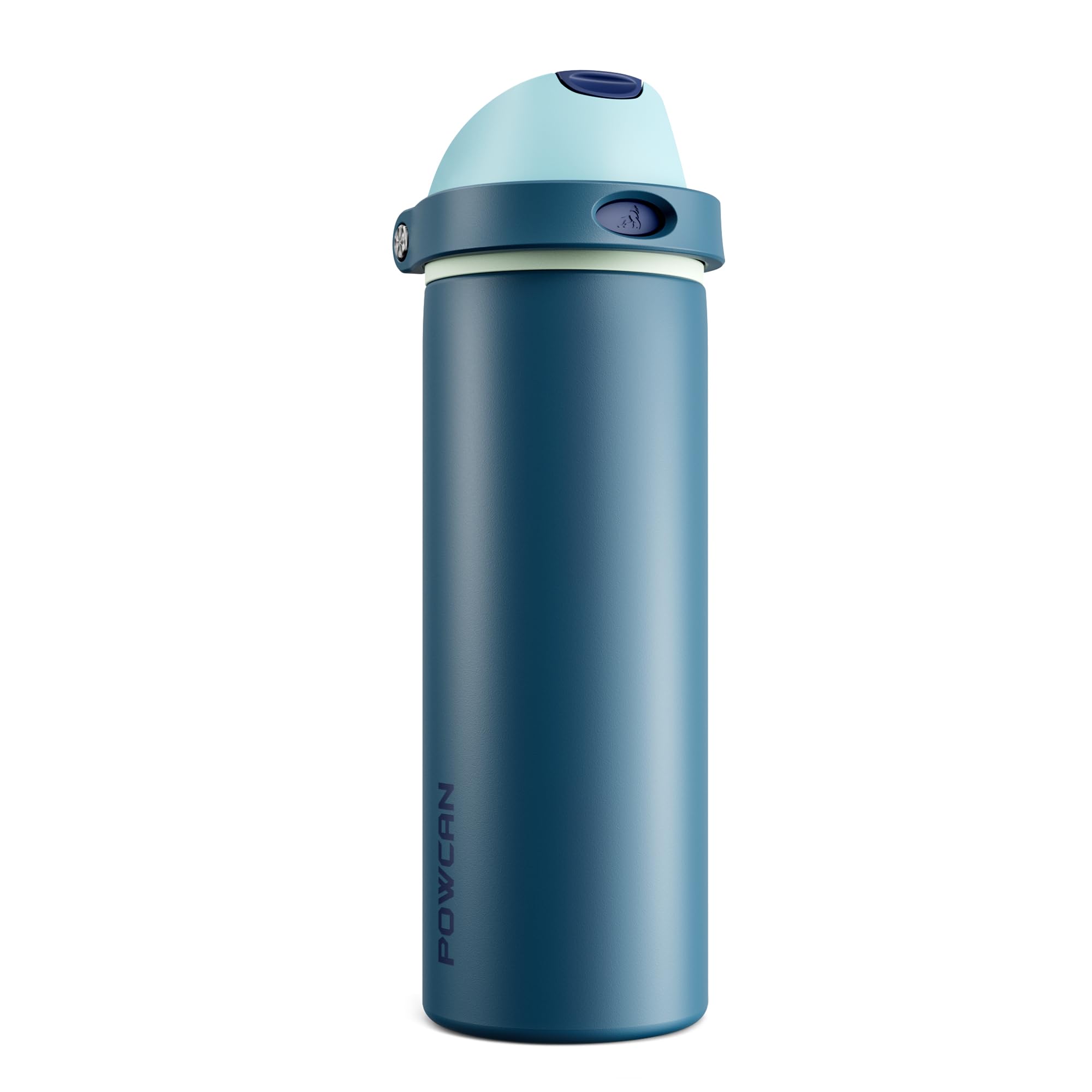 POWCAN 24 oz Insulated Stainless Steel Water Bottle: 2-in-1 Push-Button Spout & Quick-Flip Straw, Leakproof, Cold 24 Hrs, Fits Car Cup Holder, Reusable Metal Bottle for Sports, School (Denim Blue)