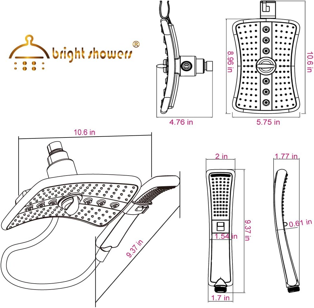 Brushed nickel Shower heads combo with two spray setting fixed shower head and two spray settings handheld shower head with grey face - - 