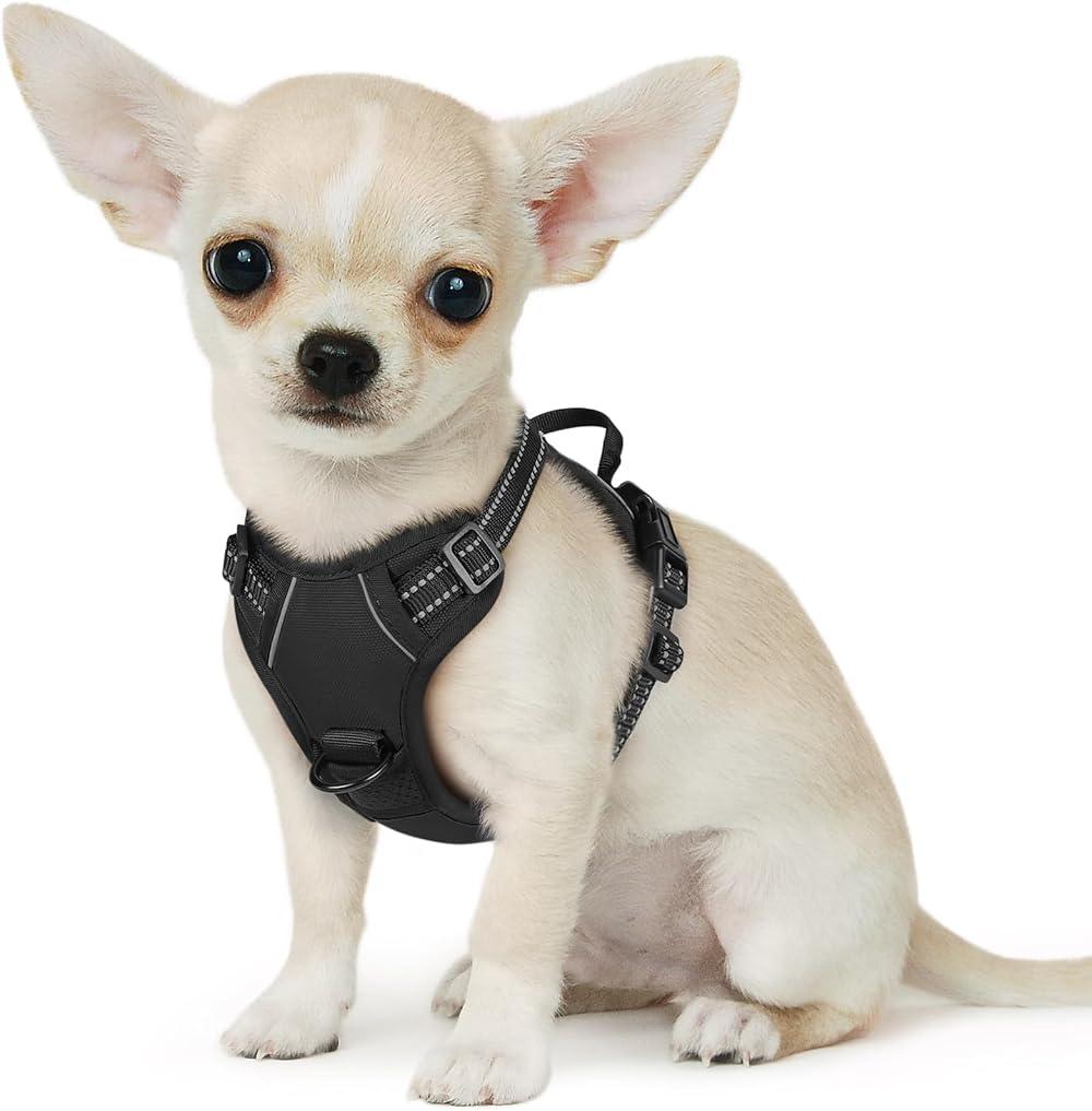 Eagloo Small Dog Harness Adjustable Front Clip No Pull Reflective Black XS