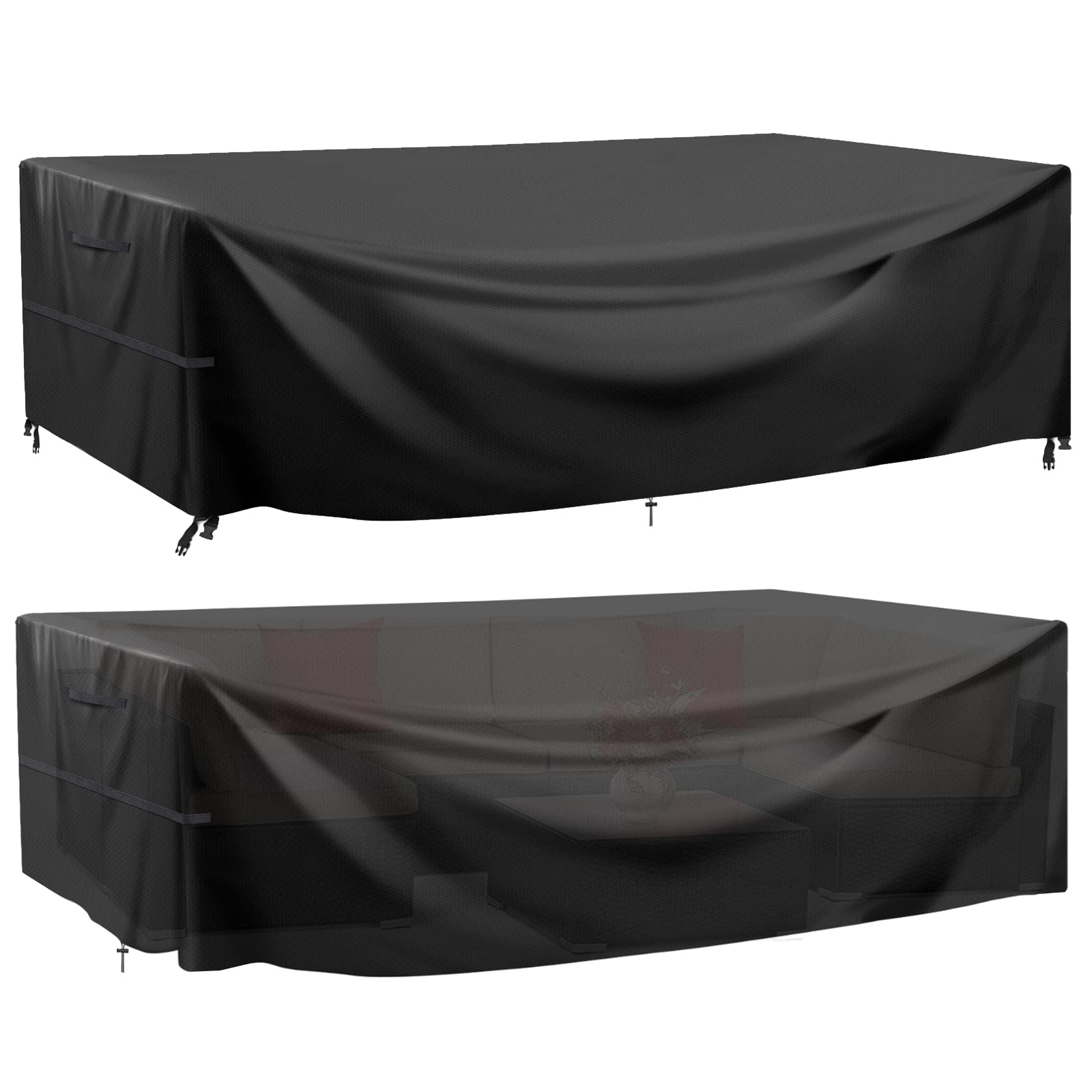 Garden Furniture Covers Waterproof, 230x165x80cm Oxford Fabric Outdoor Sofa Cover Windproof Sunproof with Handle Strap Drawstring Buckle for Garden Sofa, Table and Chair Set (Black, Rectangular)