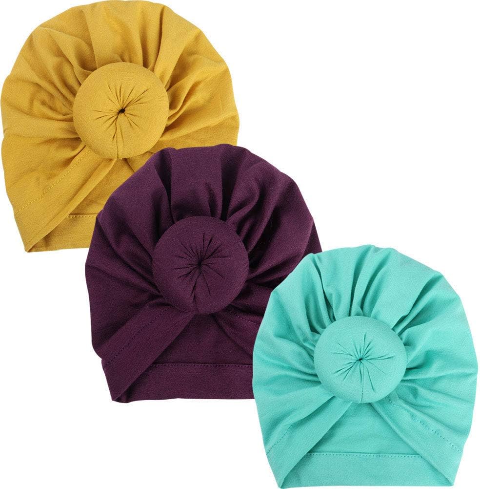 EMPHY 3Pcs Turban Knot Baby Turban Infant Headbands Bohemian Head Knot Wrap Hat 1-6M