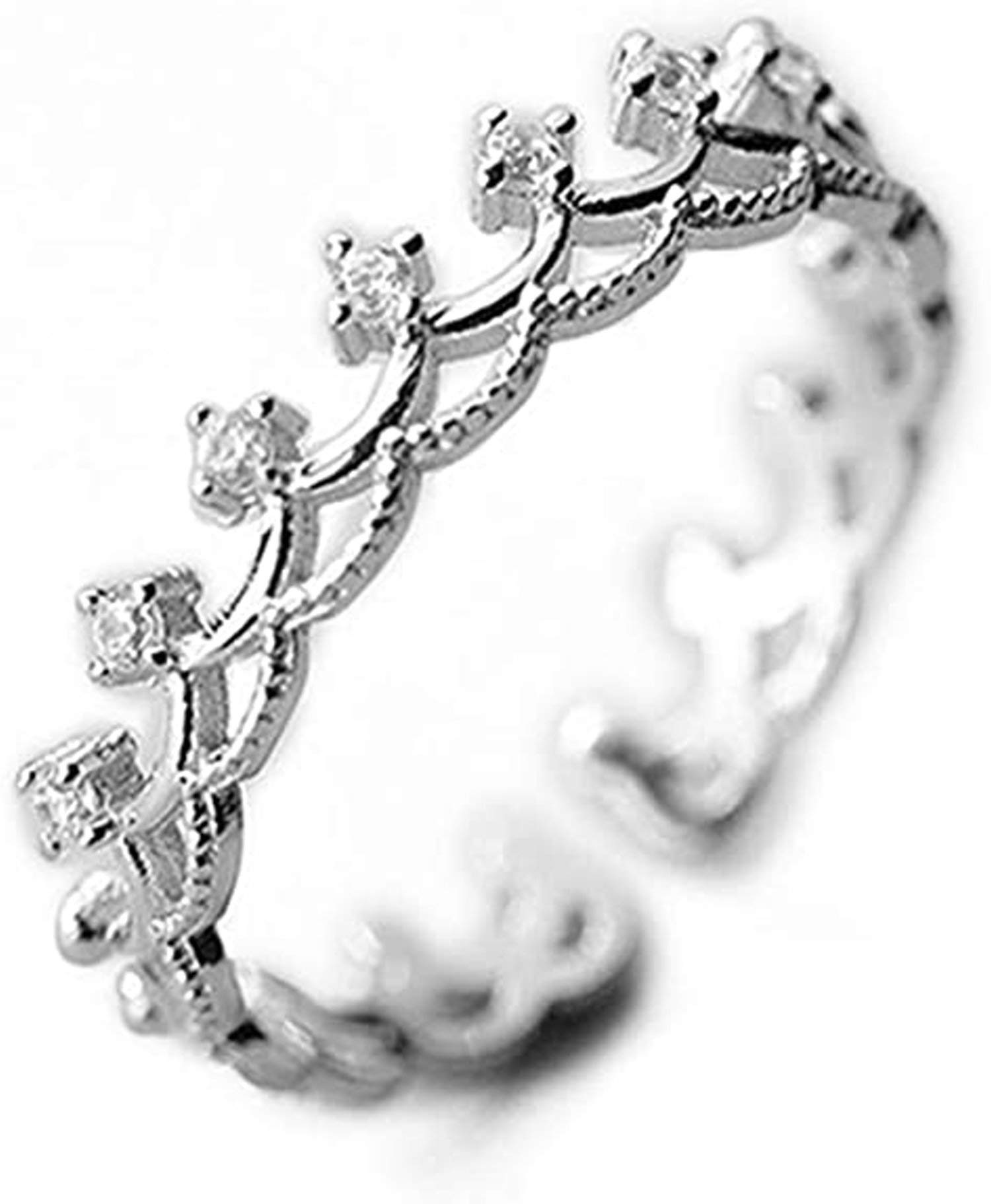 Princess Crown Tiara Royal Queen CZ Band Rings Cubic Zirconia S925 Sterling Silver Engagement Open Tail Rings Dainty Adjustable Finger Promise Statement Jewelry Gift for Birthday Women Teen Girls
