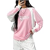 SHENHE Women's Y2k Vintage Crewneck Sweatshirt Graphic Color Block Sporty Raglan Sleeve Pullover