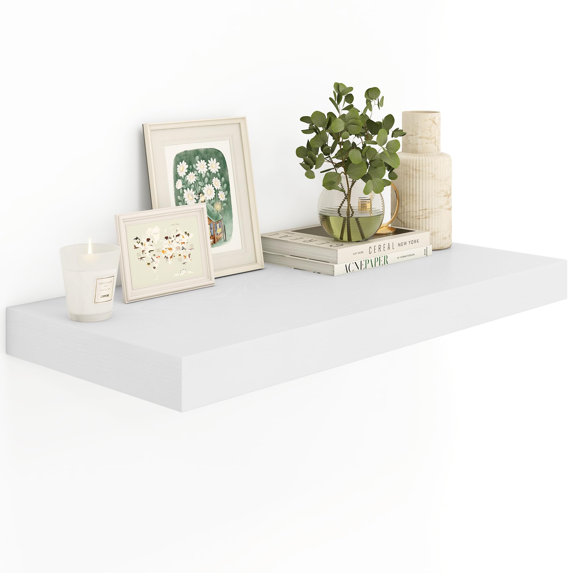 Photo 1 of 12" Deep White Floating Shelves,Over Toilet Long Wall Mounted Modern Farmhouse 36 inches,Wall Shelves with Invisible Brackets for Bedroom, Bathroom, Living Room, Kitchen, Set of 1