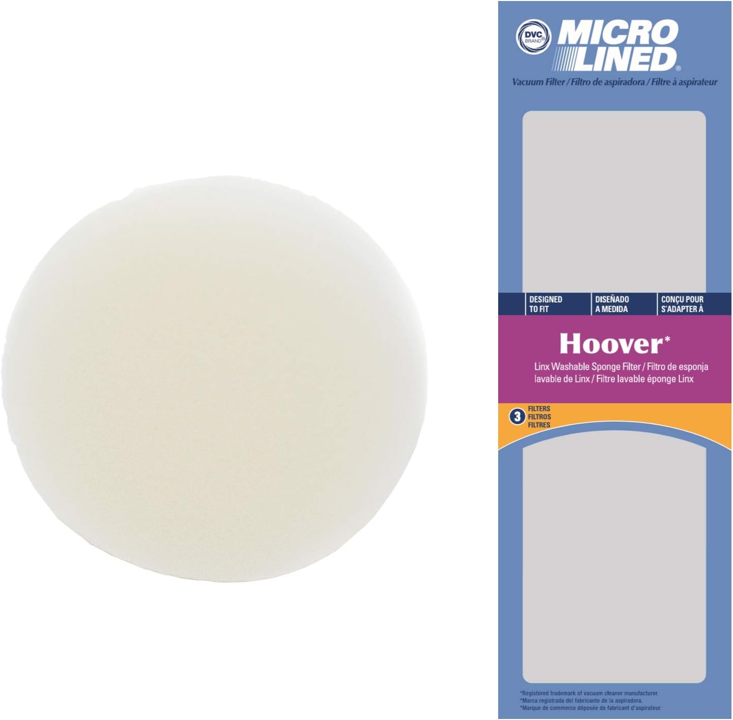 DVC Replacement Washable Foam Filter 410044001 Hoover Linx Platinum Hand and Stick Vacuum - 3 Filters