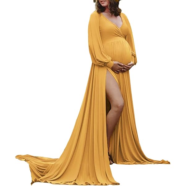 HIHCBF Mermaid Tulle Maternity Dress for Photoshoot Baby Shower Wedding  Off-Shoulder Sweetheart Long Sleeve Lace Gown w/Train Yellow S at Amazon  Women's Clothing store