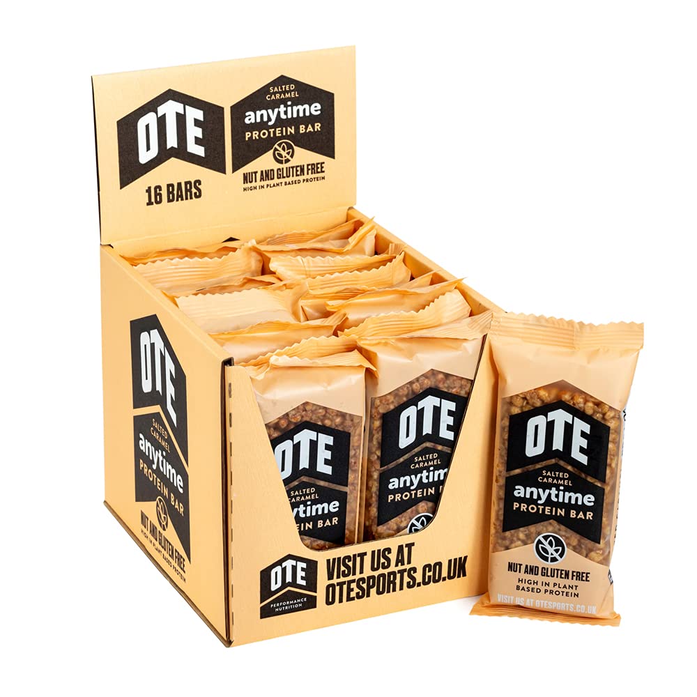 OTE Anytime Protein Bars - Plant Based Protein Bars Low Calorie Snack - Suitable for Vegetarians - Post Workout Recovery - Box of 16 (Salted Caramel)
