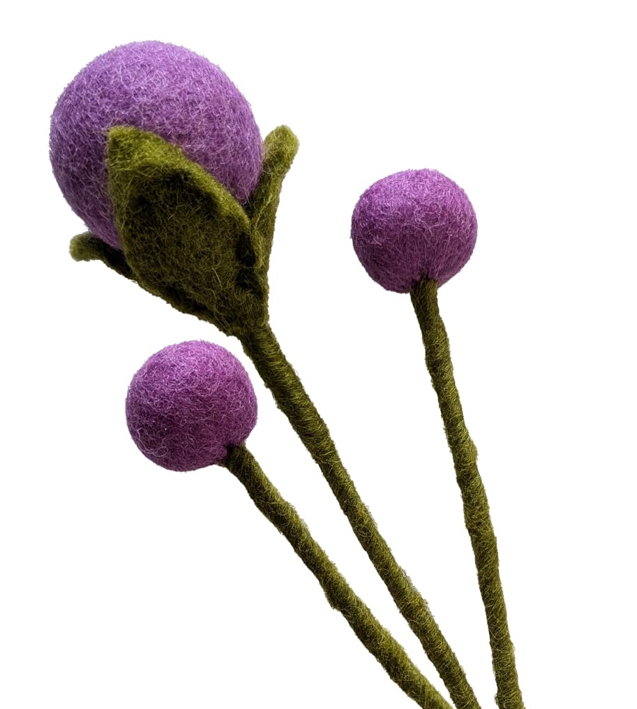 your castle Felt Flowers Handmade Decorative Flowers for Custom Creations, Sustainable Gift, Fair Trade, Realistic Artificial Flowers, Pack of 3 in Purple