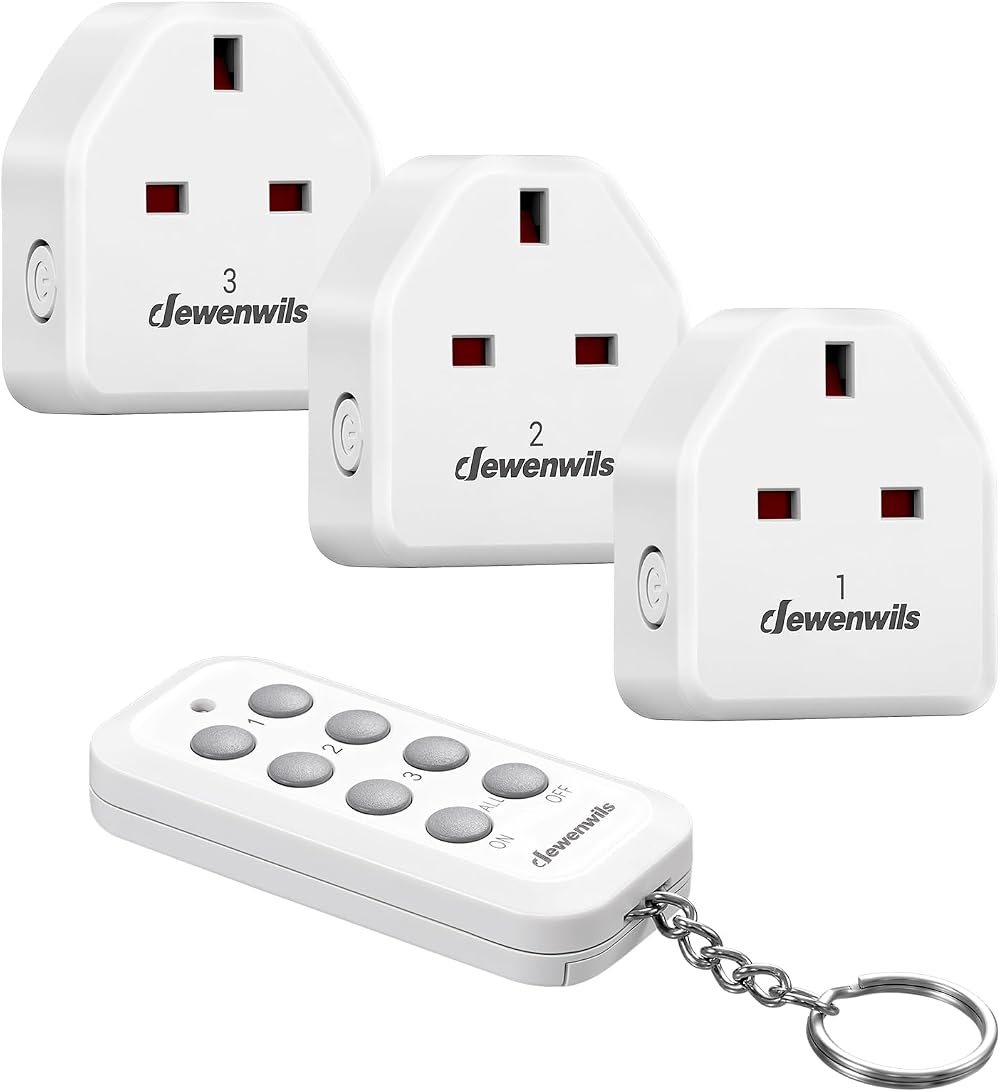 Dewenwils Remote Control Plug Socket 13A 3120W 30M Range 3 Sockets