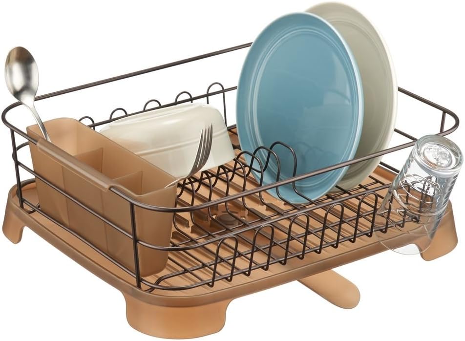 mDesign Dish Drainer with Swivel Spout for Kitchen Countertop Amber