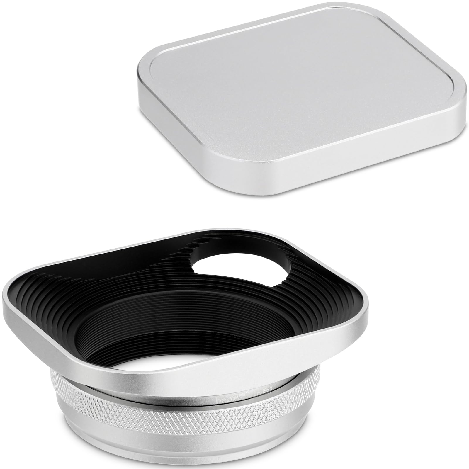 Haoge LH-ES3 Square Metal Lens Hood Hollow Out Designed with 49mm Adapter Ring with Metal Cap for Fujifilm Fuji FinePix X100 X100S X100T X70 X100F X100V Camera Replaces LH-X100 AR-X100 LH-X70 Silver