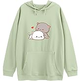 Wrenpies Cute Cat Graphic Hoodies Aesthetic Hooded Sweatshirts for Teen Girls Kawaii Cartoon Anime Lightweight Pullover Tops