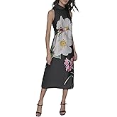 Karl Lagerfeld Womens Mock Neck Sleeveless Midi Sheath Dress