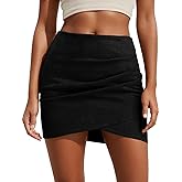 Skrtimory Faux Suede Mini Skirt Bodycon Ruched Tulip Fall Winter Short Suede Mini Skirts for Women