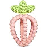 RaZbaby Bites Silicone Baby Teething Toy &ndash; Sensory Toy with Textured BerryBumps for Teething Relief, Easy-to-Hold Fruit Shape, BPA-Free, Soothes Front &amp; Back Teeth &ndash; Gift for Babies, 3 Months+, Pink