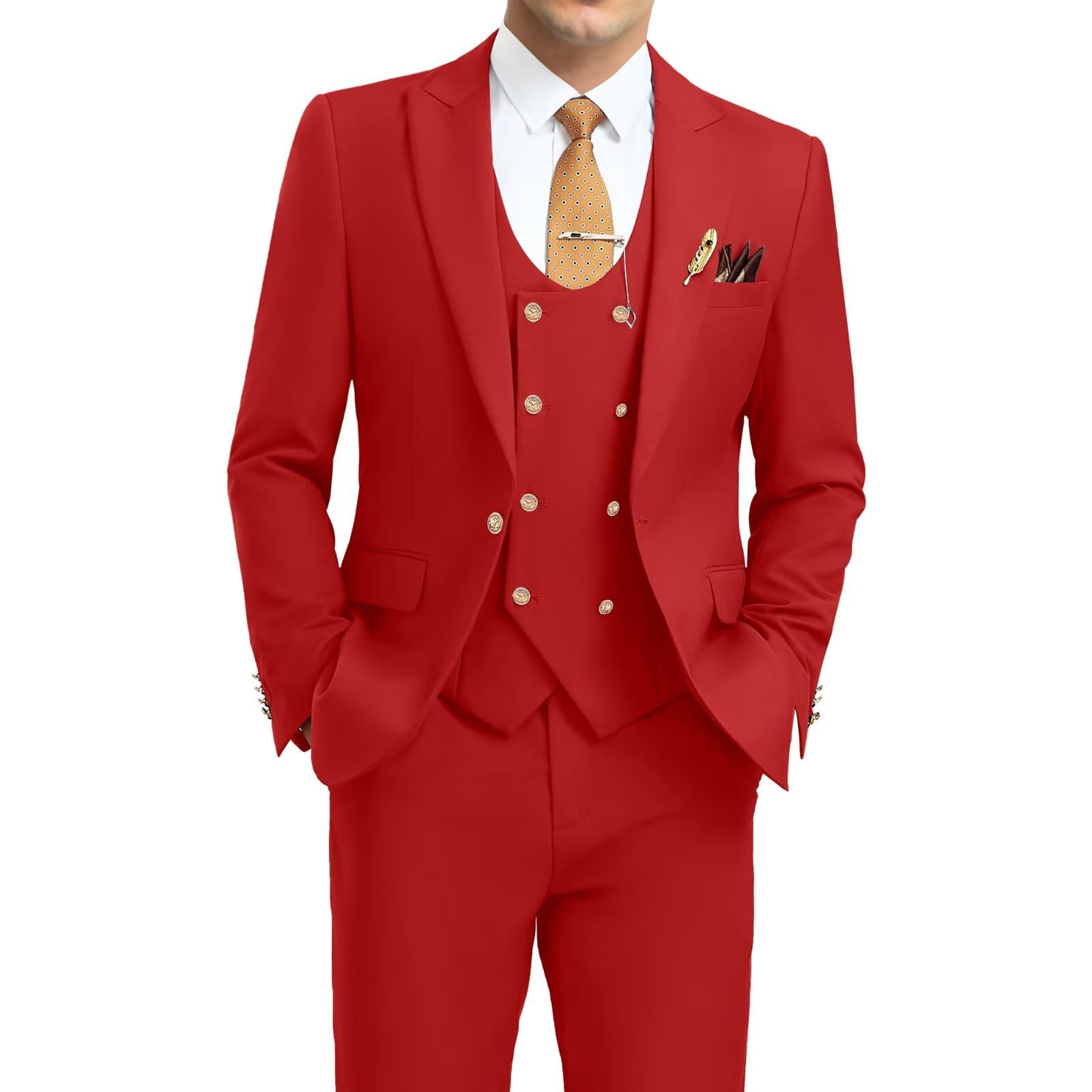 Aowdoy Men's Suits 3 Piece Slim Fit Tuxedo Suit One