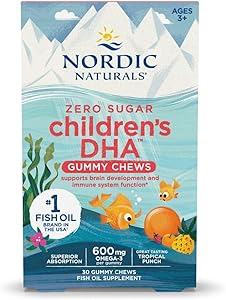 Nordic Naturals Zero Sugar Children’s DHA Gummy Chews, Tropical Punch - 30 Gummy Chews for Kids - 600 mg Total Omega-3s - Bra