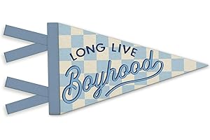 NEFMGEG Baby Boy Nursery Decor, Long Live Boyhood Wall Felt Pennants Banners Flags, Trendy Blue and Beige Checkered Wall Hanging Decor for Toddler Boys Nursery Bedroom Room Playroom