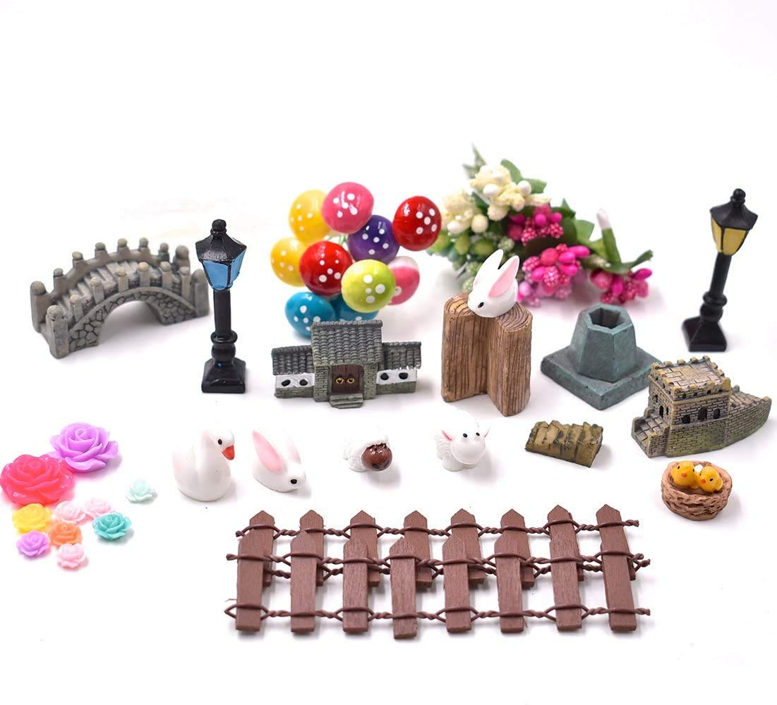 RayLineDo® 49pcs Fairy Garden Miniature Ornament Set DIY Kit for Succulent Landscaping Decor Home Decoration Outdoor Flower Accessories