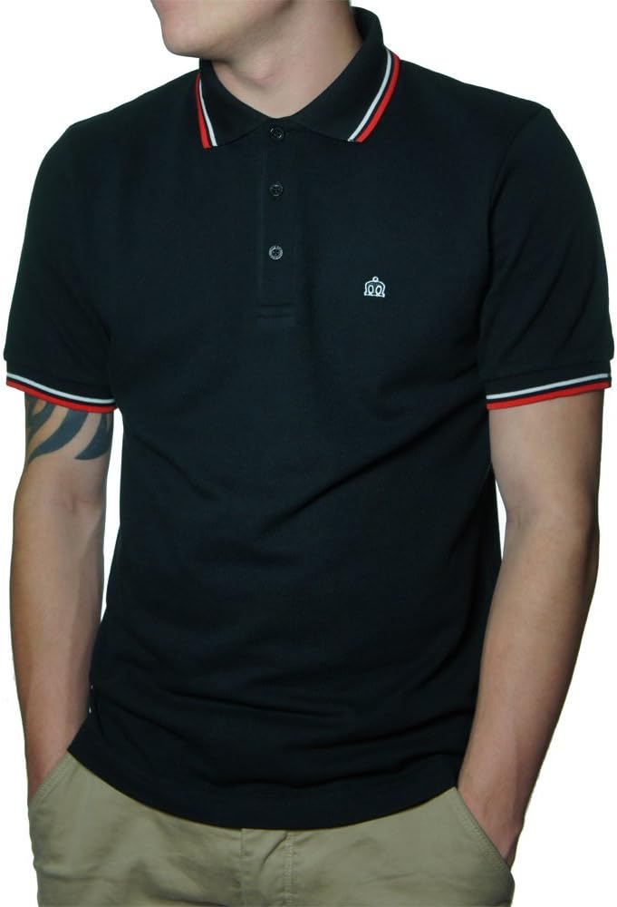 MERC LONDON New Black Card Cotton Polo Shirt With Tipped Collar