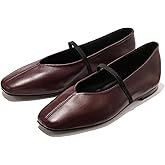 CEFISOP Ballet Flats for Women Square Toe Mary Jane Flat Comfort Slip On Work Ballerina Shoes with Elastic Strap