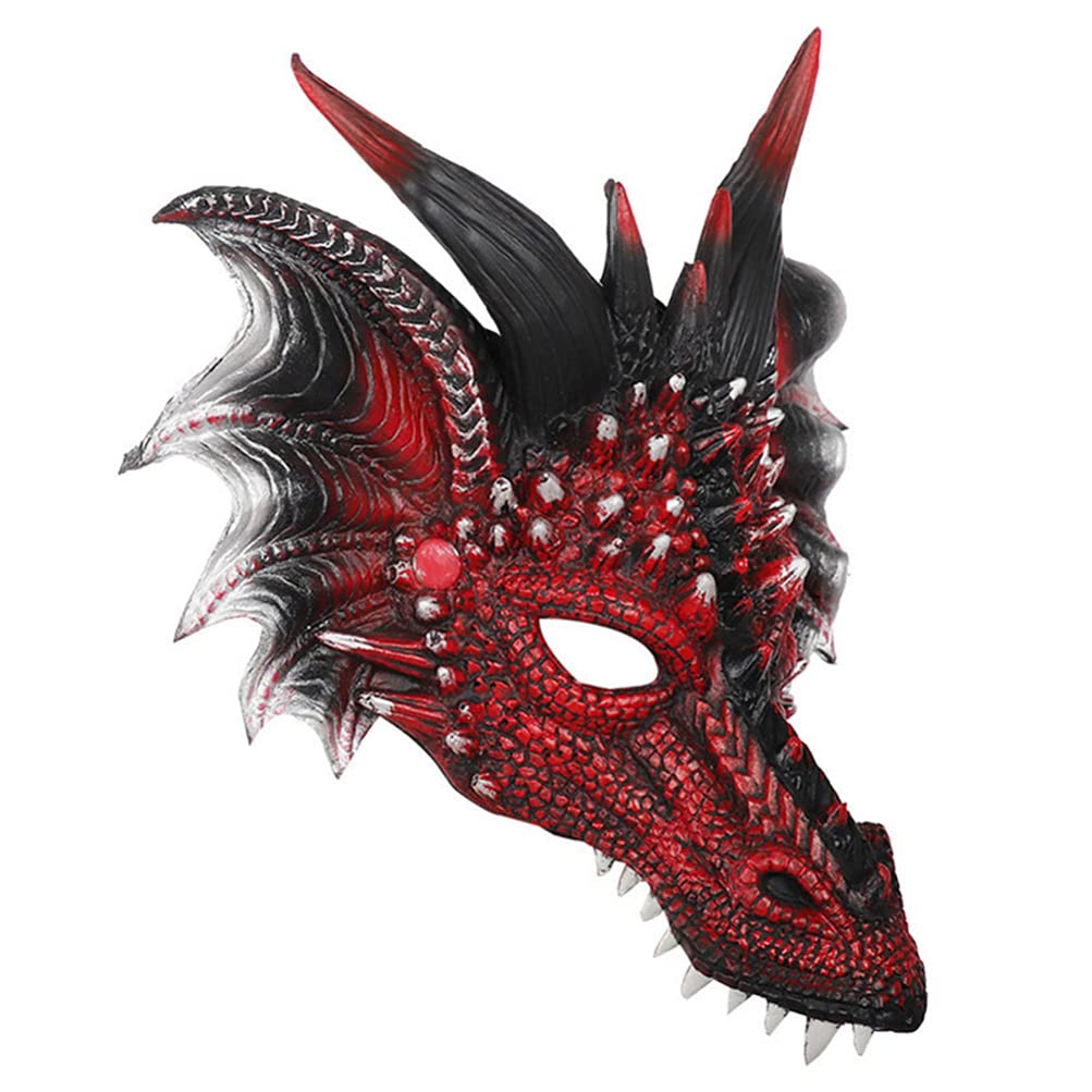 TOYANDONA 3D Dragon Halloween, Half Face Cosplay Red Dragon Scary Animal Masks for Adults and Kids Halloween Carnival Costume Party Props