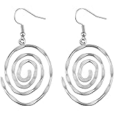 MALOYANVE Round Spiral Earrings for Women Creative Gold Silver Plated Circle Metal Wave Thread Hollow Out Dangle Drop Statement Earrings Fashion Jewelry Gifts