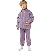 kiddook Boys' Girls' Flannel Clothes Set, Zipper Top and Pants Winter Warm Soft Fuzzy Homewear